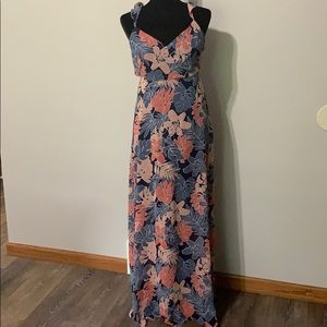 Flower and palm print maxi dress